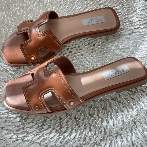 STEVEN NEW YORK BROWN SLIDE SANDAL SIZE 7.5 - Picture 2 of 7